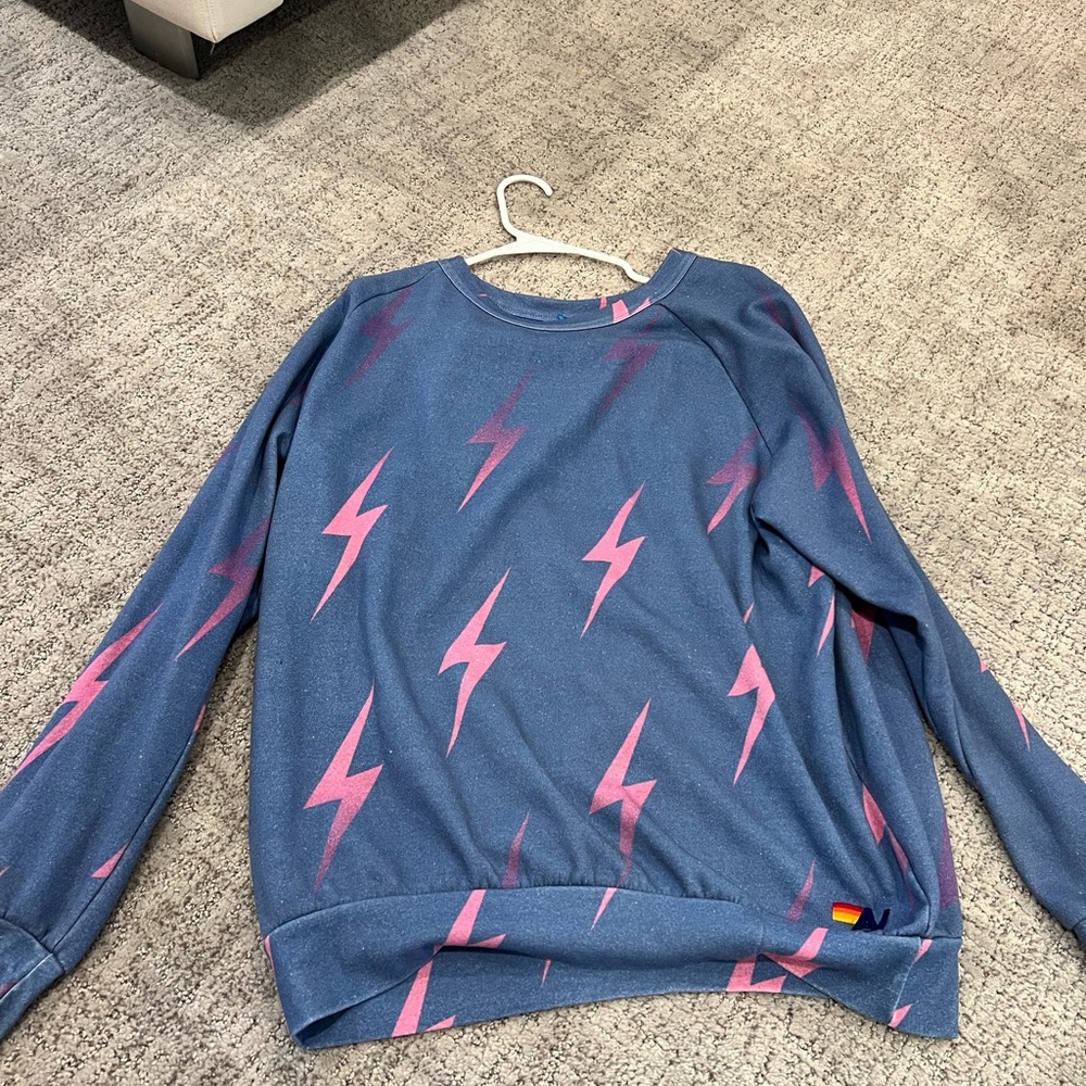 AVIATOR NATION BOLT REPEATING BLUE CREW SWEATSHIRT LATGE NWOT